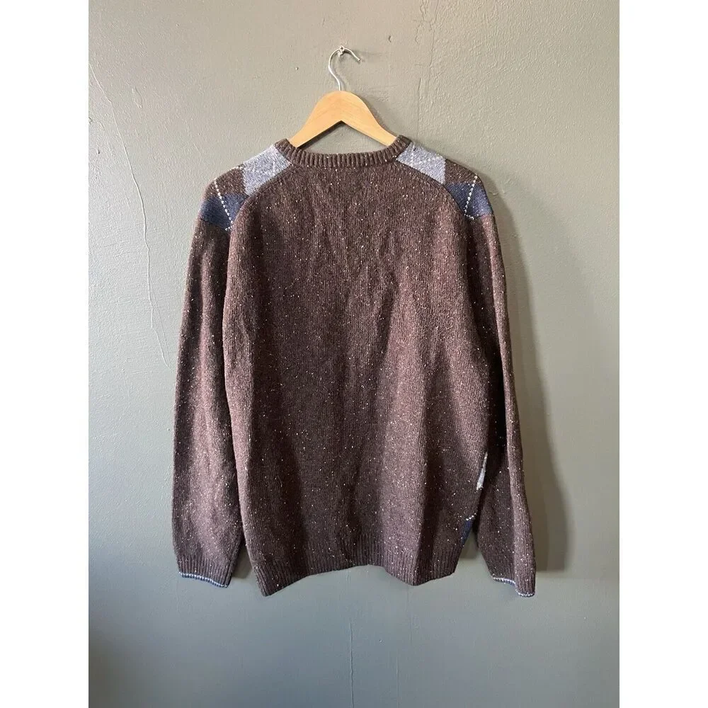 Jos A Bank Sweater Mens Large Brown Wool Sweatshirt Preppy Argyle Adult Size XL